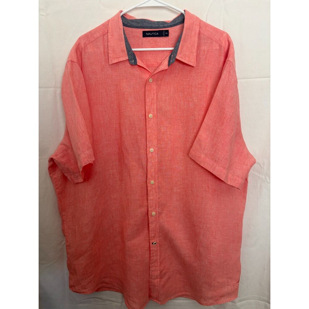 Nautica XXL Coral Pink Linen Short Sleeve Button Down Shirt